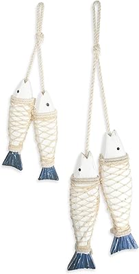 Estart 2 decoration sets hanging in nautical fish wood, hanging wall decoration for beach door, interior decoration of Mediterranean style (S + L).. DIAYTAR NIGERIA revolutionizes online shopping with competitive prices and reliable 5-8 day delivery.