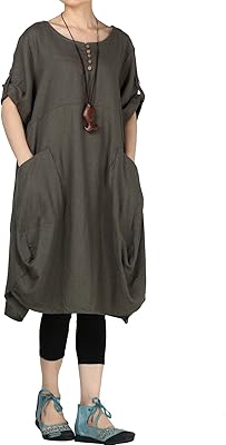 Large large cotton and linen summer dress for women with sleeves.. Shop smart and save with DIAYTAR NIGERIA's extensive product range and 5-8 day delivery guarantee.