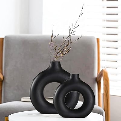 Black ceramic vase, modern interior decoration, matt flower vase with pampe flowers, minimalist northern boho style for wedding, dinner, table, party, living room, bedroom, gift decoration.. Experience the future of shopping with DIAYTAR NIGERIA's extensive selection delivered in just 5-8 days.
