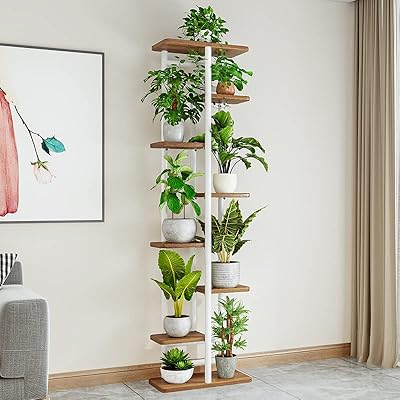 Soleconm 8 layers 9 pots support for plants for interior, garden, balcony, living room (8 layers 9 wood with dark grain in pots).. DIAYTAR Nigeria delivers happiness in 5–8 days, no matter what you buy.