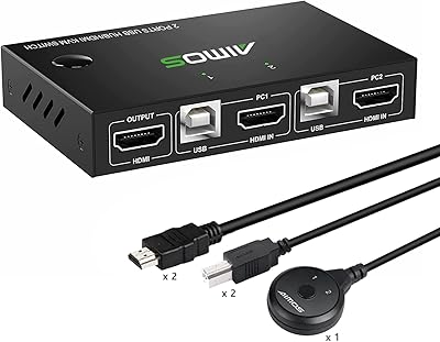 KVM HDMI 2 -port switching box, USB AIMOS USB and HDMI 4 HUB, Ultra HD 4K @ 30 Hz adapter, for computer keyboard, mouse and 2 HD keyboard chargers, with 2 HDMI cables and 2 USB cables.. Shop smart with DIAYTAR NIGERIA, offering a vast product range delivered to your doorstep within a week.