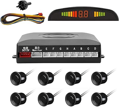 Tkoofn parking recoil system with 8 front parking sensors, 4 LED - Black Backlight Backlight Kit - Black screens.. Shop with ease at DIAYTAR NIGERIA and enjoy our extensive product range delivered at affordable rates.