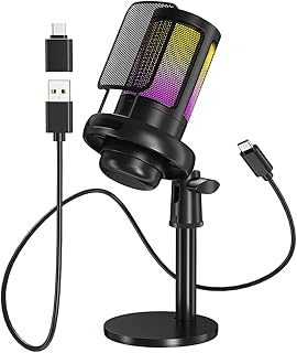 USB microphone for PC, game microphone for PS4/PS5/Mac/mobile, capacitor microphone with mute, RGB cool lighting, gain button and monitor socket for recording, diffusion, podcast, youtube.. DIAYTAR NIGERIA: Where shopping is easy, prices are low, and delivery is just days away.