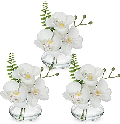 Briful Lot of 3 artificial artificial flowers artificial orchids like real decorative flowers with glass vase, bathroom decoration, artificial plant for living room, party, office, bathroom.. DIAYTAR NIGERIA: Where shopping is easy, prices are low, and delivery is just days away.