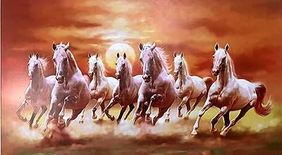 Seven running flexible wall decor with wooden frame, 68 cm x 120 cm format, with white horse pattern for the living room near the entrance.. Shop the future with DIAYTAR NIGERIA - thousands of products, unbeatable prices, delivery within a week.