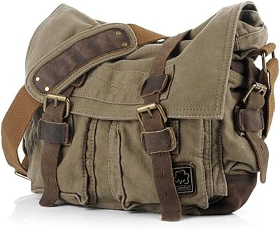 Canvas messenger bag with vintage military design for laptop from 13.3 to 17 inch.. DIAYTAR NIGERIA makes online shopping accessible with our comprehensive platform and prompt delivery service.