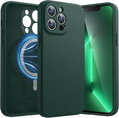 Magnetic Silicone Case Jettek for IPhone 13 Pro 6.1 inch, compatible with Magsafe, mobile shell with complete protection of the camera (dark green).. Great finds. Great prices. Fast shipping. That’s DIAYTAR Nigeria.