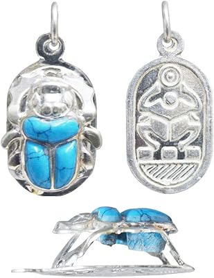 Pendant Sacred Egyptian scarab amulet Kheper for good luck turquoise and silver.. DIAYTAR NIGERIA: Your partner in affordable online retail with reliable delivery across the nation.