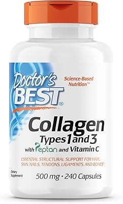 Doctor's Best Collagen Types 1 and 3 with vitamin C, GMO-free, gluten-free, soy-free, supports hair, skin, nails, tendons and bones, 500 mg, 240 capsules (DRB-00263).. E-commerce made for Nigeria — fast delivery and low prices at DIAYTAR.