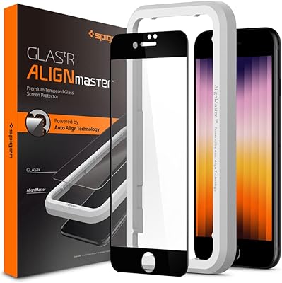 Spigen alignmaster screen protector for iPhone SE (2020) in tempered glass with auto -align technology - Complete cover [1 part].. Quick delivery. Quality products. Great deals. That’s DIAYTAR Nigeria.