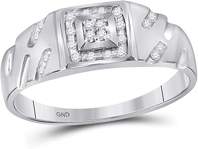 Square cluster ring and round diamonds for men in white gold 10 carats 1/8 carat, diamond.. Online shopping made simple and affordable — DIAYTAR Nigeria.