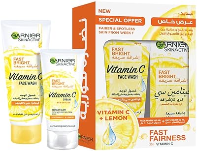 Skin care routine Garnier Skin Active Fast Bright - Face cleaner 100 ml and day cream 50 ml.. DIAYTAR NIGERIA: Simplifying access to thousands of products with affordable nationwide shipping.