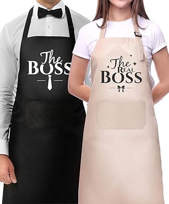 Cooking apron for couple The Boss Real Set of aprons.. Shop with ease at DIAYTAR NIGERIA and enjoy our extensive product range delivered at affordable rates.