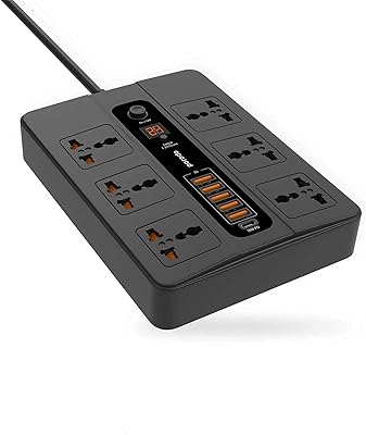 Porodo universal socket, 6 sector sockets, 5 USB ports and USB-C 18 W taking, integrated power hub and integrated timer, flaw in flame retardant material, 200 cm extension, load station (black).. DIAYTAR NIGERIA revolutionizes access to quality products with affordable prices and dependable shipping.