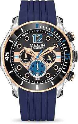 Sports watch with quartz for men, analog display, chronograph, large dial, flexible silicone bracelet, 2206g.. DIAYTAR NIGERIA: Revolutionizing accessibility to quality products at budget-friendly prices across Nigeria.