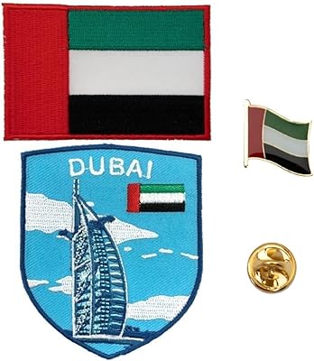 A -One pack of 3 - Burj al Arab embroidered badge with pins and pins of the flag of the United Arab Emirates, sailbox hotel decoration, Arab mark patch, pin of the United Arab Emirates, rear background with thermal stamp #229b.. DIAYTAR Nigeria brings you closer to everything you need — fast delivery, low costs, and variety.