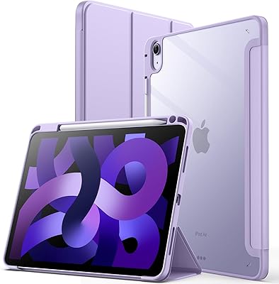 Geetech iPad Air 5/4 (2020/2022 5th/4th generation 10.9 inches) with Stylo holder, transparent antichoc rear shell, alarm clock/automatic watch (light purple).. Shop with confidence at DIAYTAR NIGERIA, enjoying competitive prices and delivery within 8 days.