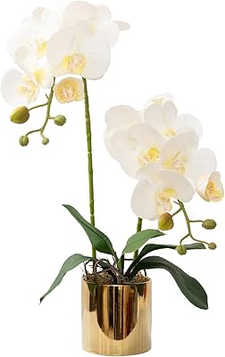 White artificial orchid flowers with ceramic vase and magnificent floral arrangement of artificial phalaenopsis for desk, wedding, center, table decoration at home.. Shop with confidence at DIAYTAR NIGERIA, enjoying competitive prices and delivery within 8 days.