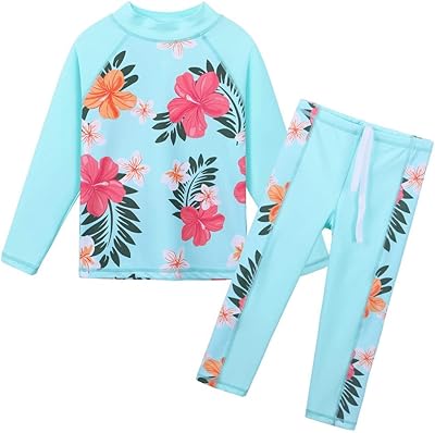 Two -room swimsuit with floral print for girls with SPF 50.. DIAYTAR NIGERIA: Nigeria's answer to affordable online shopping with reliable 5-8 day delivery guarantee.