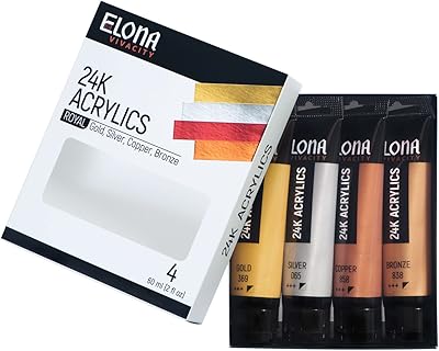 Set of acrylic painting ilona vivacity royal 24K, 4 metal colors (gold, silver, copper, bronze) x 60 ml tubes (2 fl oz), high artistic quality on canvas, paper, wood and stone.. DIAYTAR NIGERIA: Revolutionizing accessibility to quality products at budget-friendly prices across Nigeria.