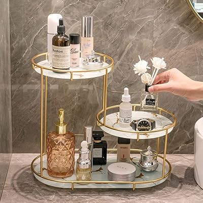 Mamay Makeup storage support at 3 levels with removable tray, organizer of cosmetic products for bathroom counter, storage support for bathroom accessories (white).. DIAYTAR NIGERIA: Redefining online shopping with unbeatable prices and consistent delivery times.