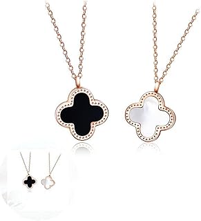 18 -carat gold plated necklace in the shape of a four -leaf clover - black and white - gold, titanium steel.. Experience shopping freedom with DIAYTAR NIGERIA's vast selection and 5-8 day nationwide delivery service.