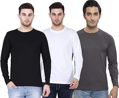 UNE T-shirt with long sleeves and round neck, set of 3.. DIAYTAR NIGERIA: Your one-stop e-commerce destination with affordable prices and nationwide delivery in 5-8 days.