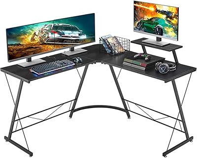 L -shaped corner desk, large computer desk, play office with reversible display shelf, study table for home office (black).. DIAYTAR NIGERIA: Where thousands of products meet affordable prices and reliable 5-8 day delivery.