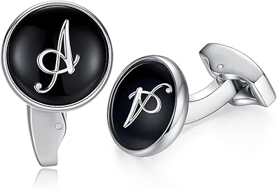 Cuff buttons with letter from the Honey Bear Initial Alphabet For Men, wedding cuff buttons in black stainless steel black from A to Z, stainless steel.. DIAYTAR NIGERIA: Where affordable shopping meets reliable nationwide delivery in less than a week.