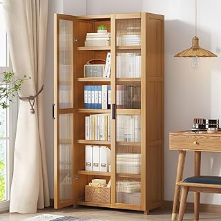 Simple living room library, multilayer library, standing storage unit with transparent door for kitchen, dining room, living room, corridor (190 x 60 cm).. Experience retail therapy without the financial stress at DIAYTAR NIGERIA's affordable e-commerce platform.