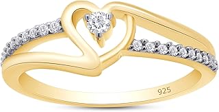 Heart-shaped promise ring with natural white diamond of 1/10 ct in 14-carat gold on sterling silver (color I-J, purity i2-i3, 0.10 ct).. Your everyday shopping companion, DIAYTAR NIGERIA offers unbeatable value with nationwide delivery.