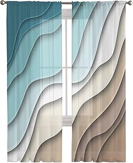 52 "X 63" Transparent curtains with modern geometric design, 2 pieces of Sarcelle blue veil window, abstract curtains in brown silk muslin, ocean wave pattern, light filter for bedroom, living room.. Your favorite online marketplace — DIAYTAR Nigeria delivers quick and cheap.