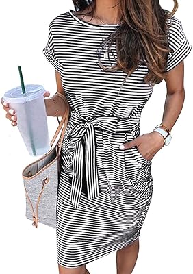 Striped summer dress for women with short sleeves and link the size with pockets.. DIAYTAR Nigeria is your reliable online shopping destination offering an extensive range of products across all categories. Enjoy fast nationwide delivery in just 5 to 8 days and some of the lowest prices in the market.