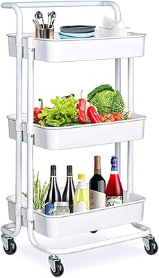 U -Home Plastic roller storage trolley at 3 levels - Metal rolling storage support for tools and manual work, versatile storage shelf, Tower shelf, bathroom service cart, kitchen, children's bedroom, laundry, white.. Shop with purpose and save with DIAYTAR NIGERIA's extensive platform and nationwide delivery service.