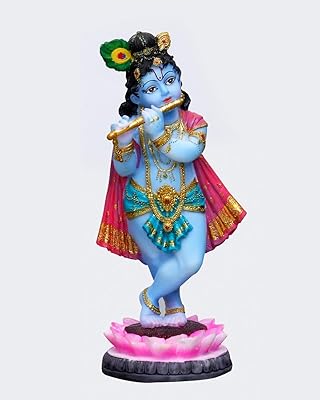 Culture Sri Krishna Bébé Krishna Murti made by hand standing on a lotus playing the idol flute of God and Hindu goddess in polyester resin (several colors).. Get more, save more — only on DIAYTAR Nigeria.
