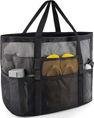 Large beach tote bag in mesh with zipped pocket, light and foldable swimming bag, family vacation toy bag.. DIAYTAR NIGERIA: Making quality products accessible to all Nigerians at affordable prices.