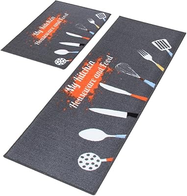 Decorative kitchen mats, two pieces of non -slip rubber and dutin, gray bench.. Discover thousands of products on DIAYTAR Nigeria with delivery between 5 to 8 days across the country.