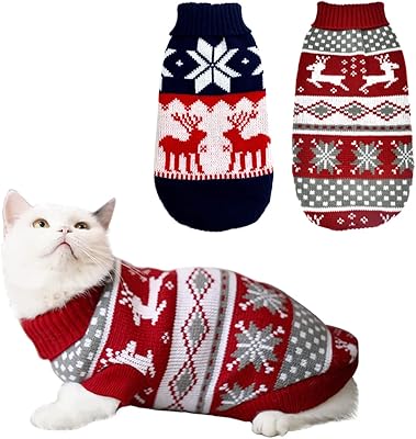 Fihome Pull for Pets 2 Pieces For puppies and kittens, knitted christmas sweater for navy red dog with snowflake pattern and reindeer for cats puppies and dogs size l.. DIAYTAR NIGERIA: Where smart shoppers find everything they need at prices they can afford.
