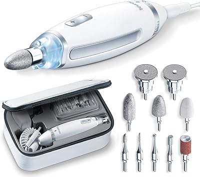 Set of manicure and pedicure Beurer MP62, electric nail file with 10 high quality accessories, precision LED light, fast rotation (2000-5400 rpm), British socket and storage bag, white.. DIAYTAR NIGERIA brings retail convenience to your screen with affordable prices and dependable shipping.