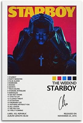 Album cover poster The Weeknd Star Boy, poster on canvas for boy's bedroom, bedroom decoration, 12 x 18 inches (30 x 45 cm).. Your comprehensive marketplace awaits at DIAYTAR NIGERIA with affordable prices and reliable delivery times.