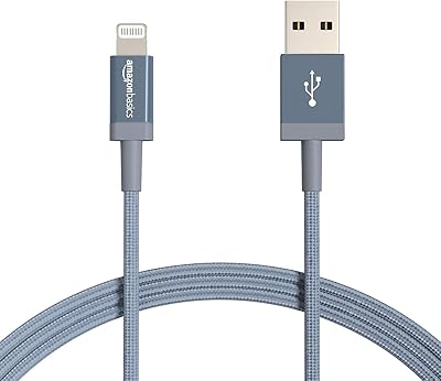 USB cable to Lightning in Amazonbasics nylon, Apple certified for iPhone and iPad, Dark Gray, 6 feet, 2 rooms.. Great deals and fast delivery — the DIAYTAR Nigeria guarantee.