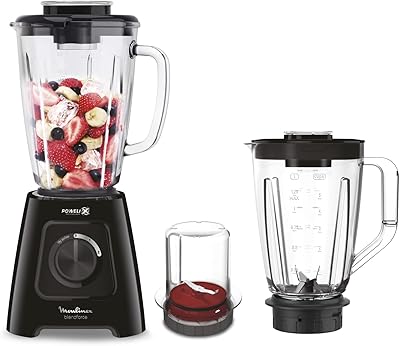 Blendforce mixer, composed of 2 glass bowls with plastic cover and crusher, 600 watts, black, lm42r827, one year of Moulinex.. Your one-click solution to affordable shopping, DIAYTAR NIGERIA delivers quality products nationwide.