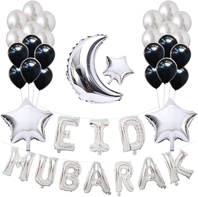 1 set of Moon Star Eid Mubarak balloons for the decoration of Ramadan - Eid Al Adha (Silver).. Shopping has never been easier — DIAYTAR Nigeria delivers it all in 5–8 days.