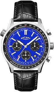Chronograph watch for men analog display with blue dial and leather bracelet.. DIAYTAR NIGERIA delivers on our promise of variety, affordability, and prompt nationwide shipping.