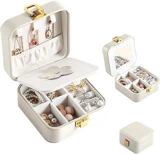 Mecacoz mini travel jewelry box, small portable travel jewelry box with mirror closure for rings, necklaces, bracelets, earrings, gift for women girls (white).. Shop smart and save with DIAYTAR NIGERIA's extensive product range and 5-8 day delivery guarantee.