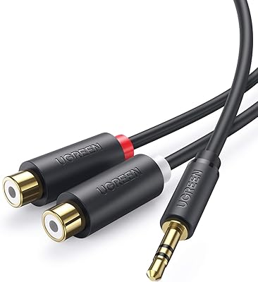 3.5 mm male cable to two RCA female stereo female in Y-form with golden coating compatible with iPhone, iPod, iPad, MP3 player, tablet, Hi-fi stereo audio system, computer audio, speaker, 0.2 meters from Ugreen.. Experience shopping without limits at DIAYTAR NIGERIA, where affordability meets convenience in just days.