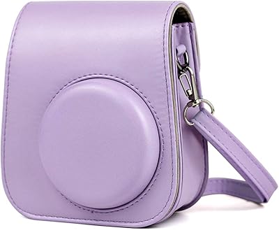 O Ozone Protective case in PU leather leather for Fujifilm Instax Mini 11/12 camera with adjustable strap [Cover designed for instant camera Fujifilm Instax Mini 11/12], Leather pocket - Violet, Storage pocket.. DIAYTAR NIGERIA: Making quality products accessible to all Nigerians at affordable prices.