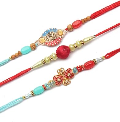 3 -piece shoshaa gift box handmade for brothers and sisters, unique and magnificent exclusive rakhi wire baiya bhai multicolored with roli chawal and greeting card in a bag., Thread, without precious stones.. Discover why millions choose DIAYTAR for affordable online shopping with delivery in just 5-8 days.