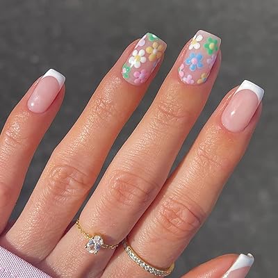 False nails with multicolored white flowers with white flowers - artificial nails with full coverage for women and girls, 24 pieces.. Discover thousands of products on DIAYTAR Nigeria — from fashion and electronics to home goods. We guarantee quick delivery and competitive pricing across the board.