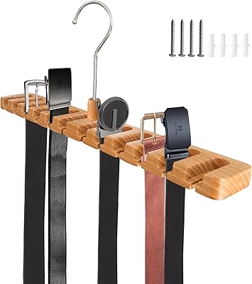 Helmior belt holder, 2 in 1 wooden wall belt support and organizer for 14 belts with wall studs, 360 degree rotary hook belt support, tie and cupboard organizer for cupboard, doors and wall, 1 package.. DIAYTAR NIGERIA brings the marketplace to your home with budget-friendly prices and nationwide delivery.
